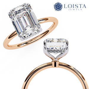 Bague de fiançailles LOISTA pour femme en platine avec diamant taille émeraude et diamants naturels latéraux, certifiée GIA, style classique - Product Image 2