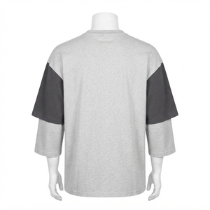 <b>Men's</b> Color Block Oversized T Shirt Crew <b>Neck</b> Layered Long Sleeve Casual Streetwear Cotton <b>Tshirt</b> Relaxed Fit - Product Image 4