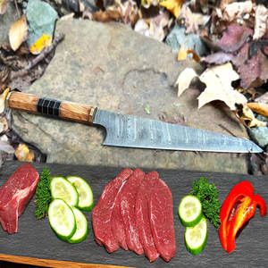 Couteau de Chef de Cuisine en Acier Damas Fait Main, Lame à Motif Durable, Étui en Cuir Écologique, Haute Qualité, Ergonomique pour Droitier - Product Image 2