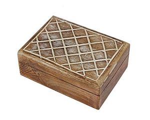 Wooden Storage Boxes Rectangular Carved Minimalist Design Stackable <b>Double</b> Tier for Living Room Neatening Decorative Box - Product Image 2