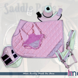 Luxury Designer <b>Red</b> Black Cotton Fabric Sparkle <b>Glitter</b> 4-Piece Customizable Dressage/Jumping Saddle Pad Set Matching Mink - Product Image 4