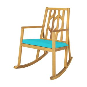 Fauteuil à bascule en bois d'acacia avec accoudoirs et coussin pour jardin et terrasse - Product Image 1