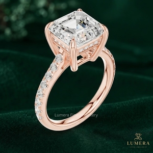 แหวนเพชรทรงเหลี่ยม Asscher แบบโมเดิร์น เพชรเพาะเลี้ยงในห้องปฏิบัติการ ประดับเพชรแบบ Micro Pave รอบวงแหวน สำหรับคุณผู้หญิง - Product Image 5