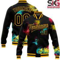 Veste de baseball personnalisée pour homme, style Varsity, imprimé éclaboussures rouge et blanc, boutonnée, logo personnalisé