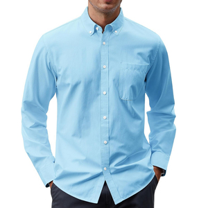 Chemise décontractée bleu ciel pour homme, la plus vendue en 2026, à manches longues, col boutonné, coupe classique, en coton, pour affaires, vente en gros - Product Image 2
