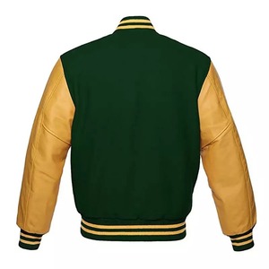 เสื้อแจ็คเก็ตวาร์ซิตี้สีเขียวทองสำหรับผู้ชาย ทรงปกติ ปกเสื้อพับได้ สวมใส่สบายๆ ในฤดูใบไม้ร่วง ทำจากผ้าฝ้ายและวัสดุ PU ปิดด้วยกระดุม - Product Image 2