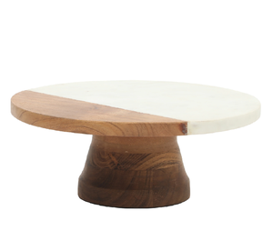 Natural Wood & White <b>Marble</b> Top Reusable Dishwasher Safe <b>Cake</b> <b>Stand</b> & Cupcake Server Tray Wedding <b>Cake</b> Pedestal Display - Product Image 5