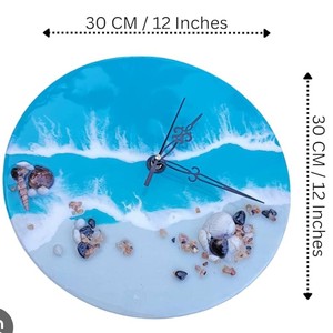 Handmade Resin Wall <b>Clock</b> Round Beach Ocean Decor Single Face 12 Inch 30 cm for Living Room & Hallway High Quality & Finishing - Product Image 1