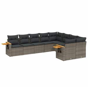 Ensemble de canapé de jardin en rotin PE gris 9 pièces avec accoudoirs réglables et design confortable et élégant - Product Image 2