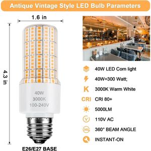 Lampadina LED a Pannocchia 40W Equivalente a 300W, 5000lm, 3000K Bianco Caldo, Attacco E26/E27 per Ventilatori da Soffitto, Garage, Cortili - Product Image 6