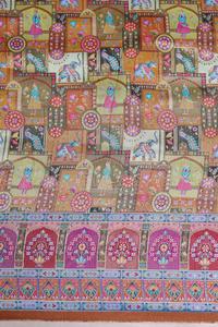 Tissu en viscose pure jacquard beige camel à imprimé ethnique et paysager avec bordure ornementale pour la confection de Kurtis de créateurs - Product Image 3