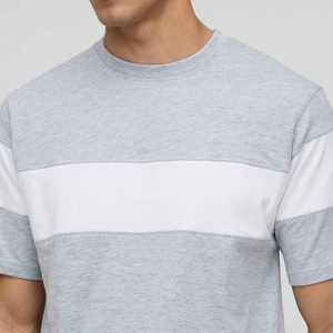 Men's Gray Color Blocking Crew Neck T-Shirt <b>Set</b> Casual Summer <b>Knitted</b> Shorts Breathable 2-Piece Outfit - Product Image 3
