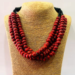 สร้อยคอลูกปัดแฟชั่นวินเทจเครื่องประดับดีไซน์ชนเผ่าปะการังสีแดงธรรมชาติแกะสลักหลายชั้น - Product Image 1