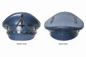 100% High Quality PU Leather Peak <b>Cap</b> Classic Flat Top <b>Hat</b> Adjustable Uniform Style Outdoor Fashion Chain Decoration Visor <b>Caps</b> - Product Image 3