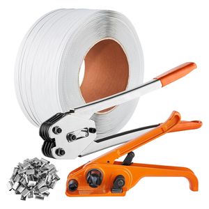 Kit di reggiatura in acciaio e PET con lunghezza di 3280 piedi, 1000 sigilli metallici, tenditore e sigillatrice per pallet (confezione da 1000) - Product Image 1