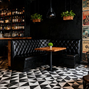 Design personalizzato semicerchio ristorante nero Tufted divano stand tavolo marrone Set ristorante - Product Image 1