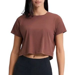 Active women crop top t shirt breathable fabric soft stretch fit slim design summer wear gym casual outfit trendy Shirt and sale - Product Image 1