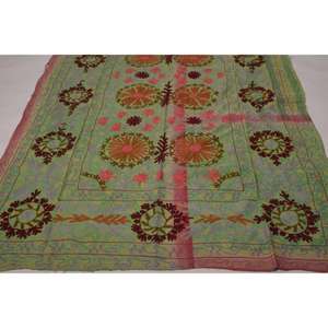 Vintage Cotton Kantha Suzani <b>Quilt</b> Handmade Floral Embroidered Eco-Friendly Washable Boho Bedspread Indian <b>Throw</b> Blanket - Product Image 5