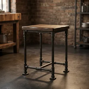 Industrial Iron Wooden Side <b>Table</b> Rustic Wood Top Metal Frame Farmhouse Furniture <b>Vintage</b> Accent <b>Table</b> Living Room Bedroom Decor - Product Image 5