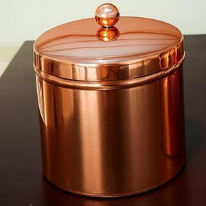 Contenants de stockage alimentaire en cuivre, forme cylindrique, couvercles hermétiques, design moderne, ensemble empilable de 2 pour la conservation des épices de cuisine - Product Image 2