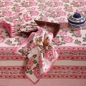 Hand Block Printed Pink Floral <b>Table</b> Cover for Banquets Hotel Beautiful Style Cotton <b>Table</b> <b>Cloth</b> for Home and Hotel - Product Image 2