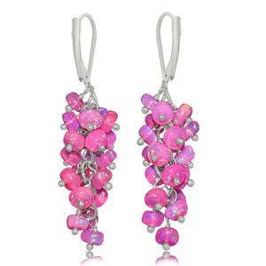 Pink <b>Opal</b> Sterling Silver Dangle <b>Earrings</b> Trendy Wedding Party Drop <b>Earrings</b> with Irregular Stone Cluster for Women - Product Image 1