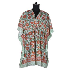 Vestido Corto Kaftan Elegante de Algodón para Mujer, Ropa de Alta Calidad, Bonito Vestido Corto Kaftan, Los Mejores Vestidos con Estampado a Mano - Product Image 1