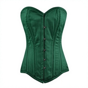 Corsé Moldeador de Algodón Verde para Mujer, Control Firme, Cierre Frontal de Gancho y Ojo, Varillas de Acero Plateadas, Uso Diario - Product Image 1
