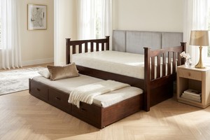 Solid Beech Wood Twin Storage Bed Frame with Underbed <b>Drawers</b> and 3 Built-in Compartments - Product Image 2
