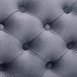 Set di 2 Sedie da Pranzo Glamour in Velluto Grigio con Bottoni Trapuntati e Struttura Cromata - Product Image 6