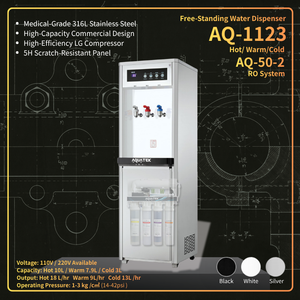 Aquatek AQ-1123 Freestanding <b>Water</b> Dispenser Hot Warm Cold 10L Tank Stainless Steel Commercial RO System - Product Image 1