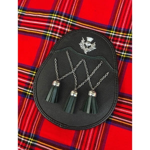 Custom Thistle Black Vegan Leather Kilt Sporran Scottish Traditional 3 Tassels Kilt Sporran With <b>Belt</b> <b>Chain</b> - Product Image 3