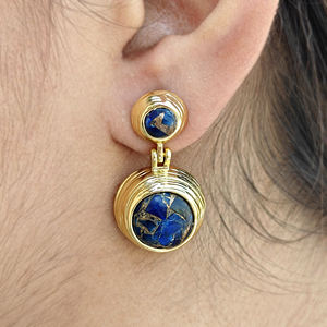 Nouvelles boucles d'oreilles pendantes en forme ronde, saphir mohave, cuivre, turquoise, plaquées or 18 carats, bijoux fantaisie, boucles d'oreilles tendance. - Product Image 3