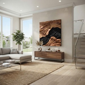 Arte mural contemporáneo con diseño de ondas, tallado a mano, estilo rústico, arte mural 3D de madera para sala de estar - Product Image 5