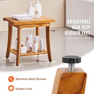 Banc de douche en teck 20 x 14,3 x 17,9, tabouret de douche en bois imperméable avec étagère de rangement, patins antidérapants, capacité maximale de 400 lb, mobilier de salle de bain - Product Image 4