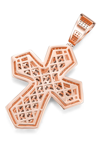 Pendentif Croix en Argent 925 Or Rose avec Moissanite Taille Baguette Micro-Pavé, Breloque Religieuse Unisexe - Product Image 3