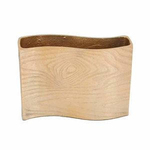 Modern Brushed Brass Wave <b>Metal</b> Vase Rectangular Curved Floral <b>Planter</b> <b>Trough</b> Centerpiece Decorative Tabletop Console Accent - Product Image 3