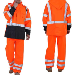 Orange Reflective Rain Suit With Hood And Safety Stripes Workwear For Outdoor Use - Product Image 4
