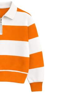 Sweat-shirt à col zippé rayé orange et blanc pour homme, col rabattu, pull en polaire décontracté pour l'hiver, fabricant OEM personnalisé - Product Image 4