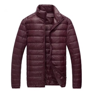 2025 Men's Brown Duck Feather Plain Dyed Casual Puffer <b>Jacket</b> Wholesale Stand Collar Winter Hooded Polyester Wadding Filled XS - Product Image 1