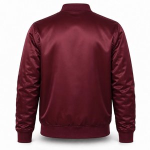Blouson Bomber en Satin Bordeaux pour Homme avec Broderie Personnalisée sur le Devant, Coupe Classique, Col Montant, Fermeture Boutonnée, Vêtement Casual d'Automne - Product Image 2