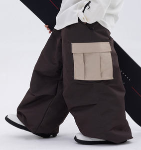 Pantalons de ski tendance pour hommes et femmes, pantalons imperméables pour hommes, coupe large, 100% polyester, grande taille avec poche cargo beige - Product Image 1
