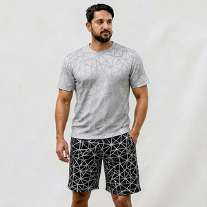 Men's Geometric Printed T-Shirt And <b>Shorts</b> Set Summer Casual Knitted <b>Polyester</b> Outfit - Product Image 2