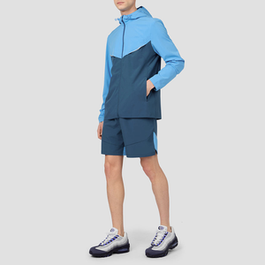 2026 Custom Logo 2 Piece Colorblock Windbreaker Set Lightweight Running Gym Hooded Jacket & Shorts Men Knitted <b>Tracksuit</b> new - Product Image 1