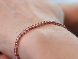 Pink Sapphire Tennis Bracelet 8CT Round Pink Sapphire Line Bracelet 14K 18K Gold Platinum Luxury Jewelry - Product Image 6