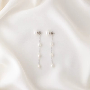 Boucles d'oreilles pendantes longues en argent sterling plaqué or avec perles, mignonnes, pour mariée, clous d'oreilles pour mariage, anniversaire, fête, bijoux - Product Image 1