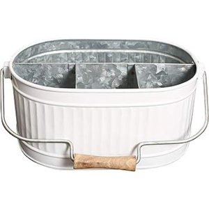 Organizador de utensilios de metal galvanizado estilo rústico con 3 compartimentos y asa, soporte para cubiertos de hierro rústico y organizador de cubiertos. - Product Image 5
