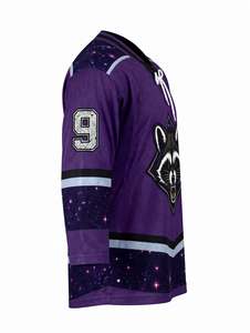 Camiseta de Hockey sobre Hielo de Alta Calidad, Color Morado, Número 9, Diseño Raccoon Galaxy, Venta al Por Mayor, Ropa Deportiva Vintage, Cuello con Cordones, Transpirable - Product Image 3