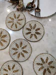 Set of -Inch Handcrafted Beaded Coasters with Floral Embroidery Eco-Friendly Customizable Spill-Proof Decor for Home & Hotel Use - Product Image 5
