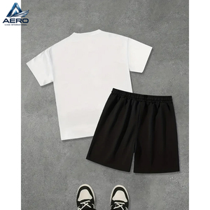 Conjunto Casual de Camiseta Gráfica y Pantalones Cortos con Cordón para Hombre, Poliéster, Cuello Redondo, Ropa de Verano, Camiseta y Pantalones Cortos de Algodón - Product Image 2